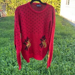 Vintage PLAYBOY Bucking Horse Vibrant Red Sweater